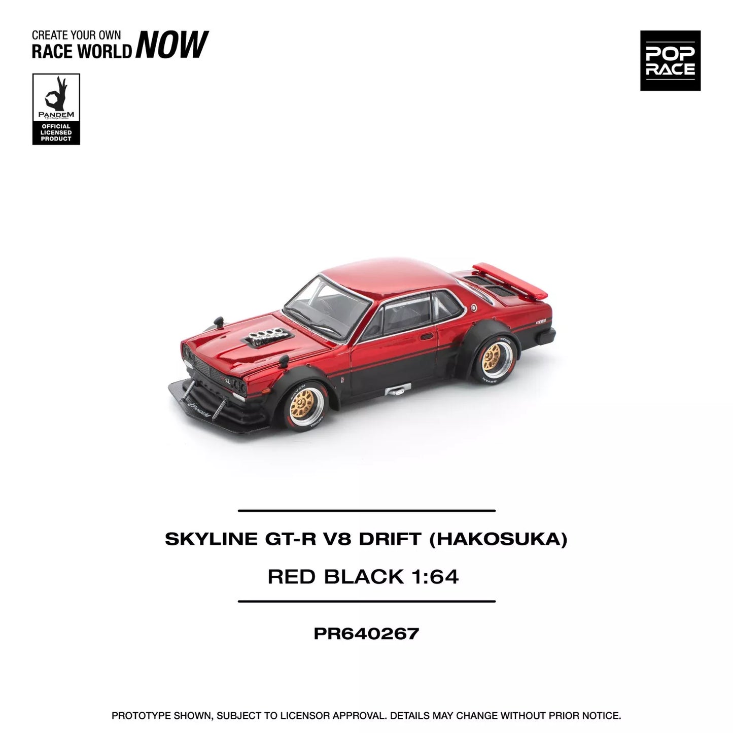 SKYLINE GT-R V8 Drift Hakosuka Red Black 1/64 Miniature Car JAPAN OFFICIAL