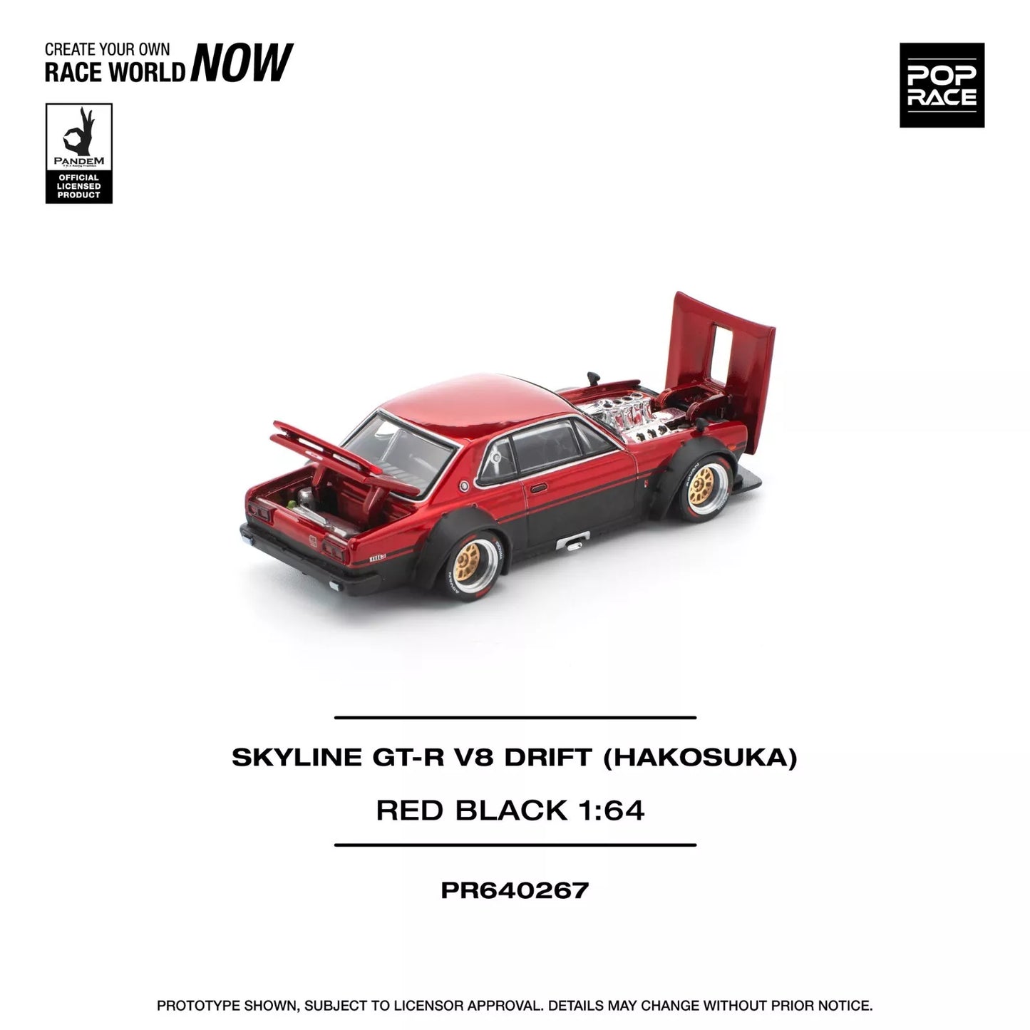 SKYLINE GT-R V8 Drift Hakosuka Red Black 1/64 Miniature Car JAPAN OFFICIAL