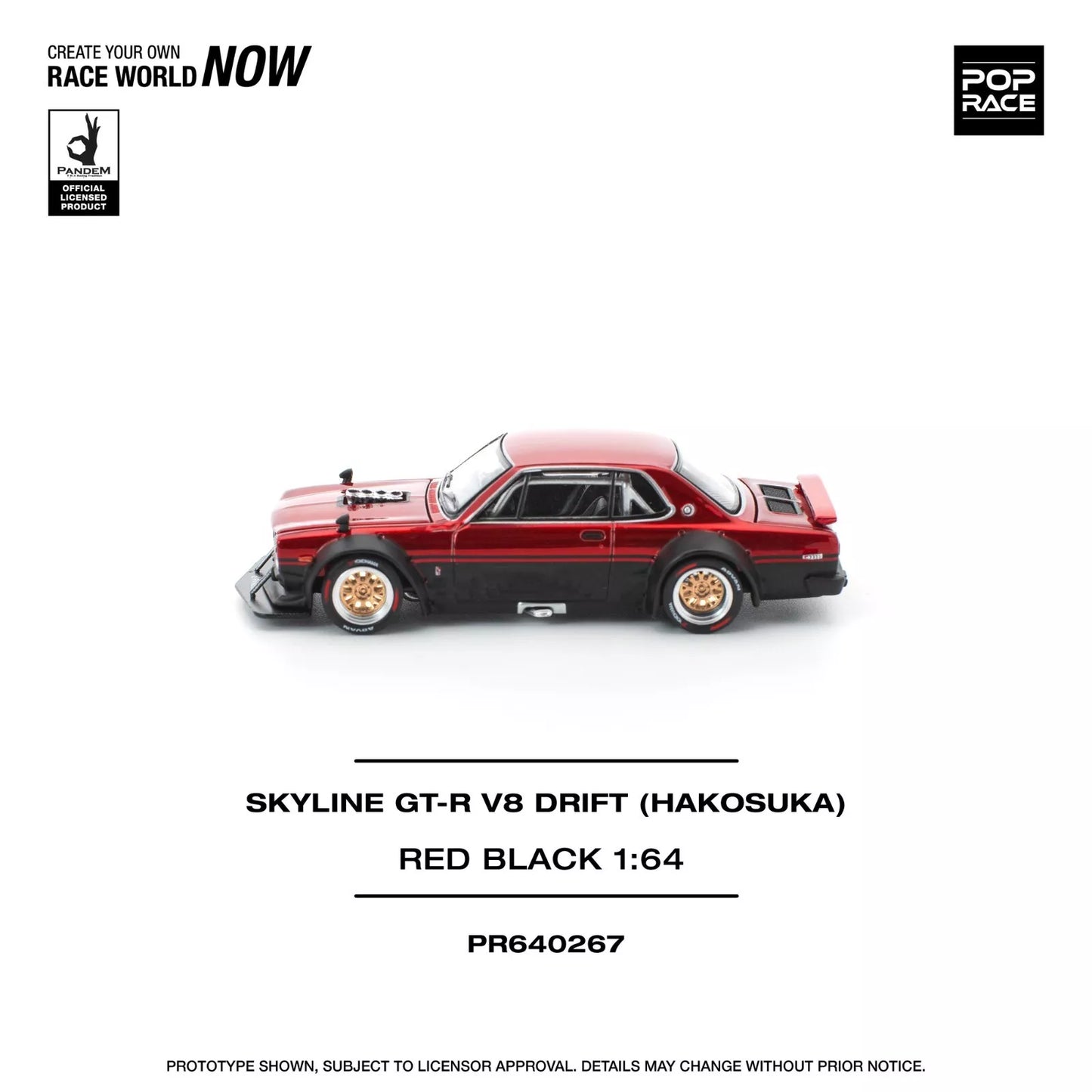 SKYLINE GT-R V8 Drift Hakosuka Red Black 1/64 Miniature Car JAPAN OFFICIAL