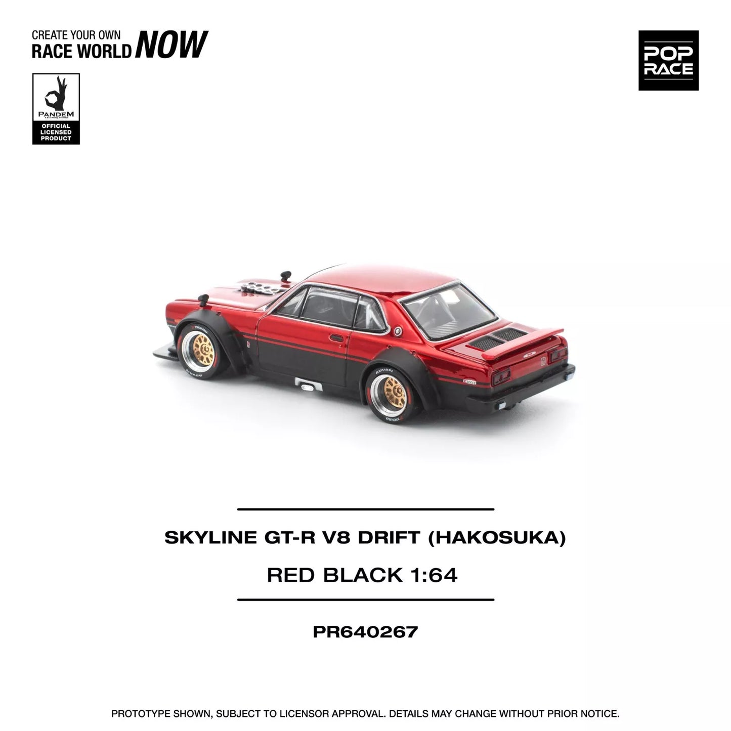 SKYLINE GT-R V8 Drift Hakosuka Red Black 1/64 Miniature Car JAPAN OFFICIAL
