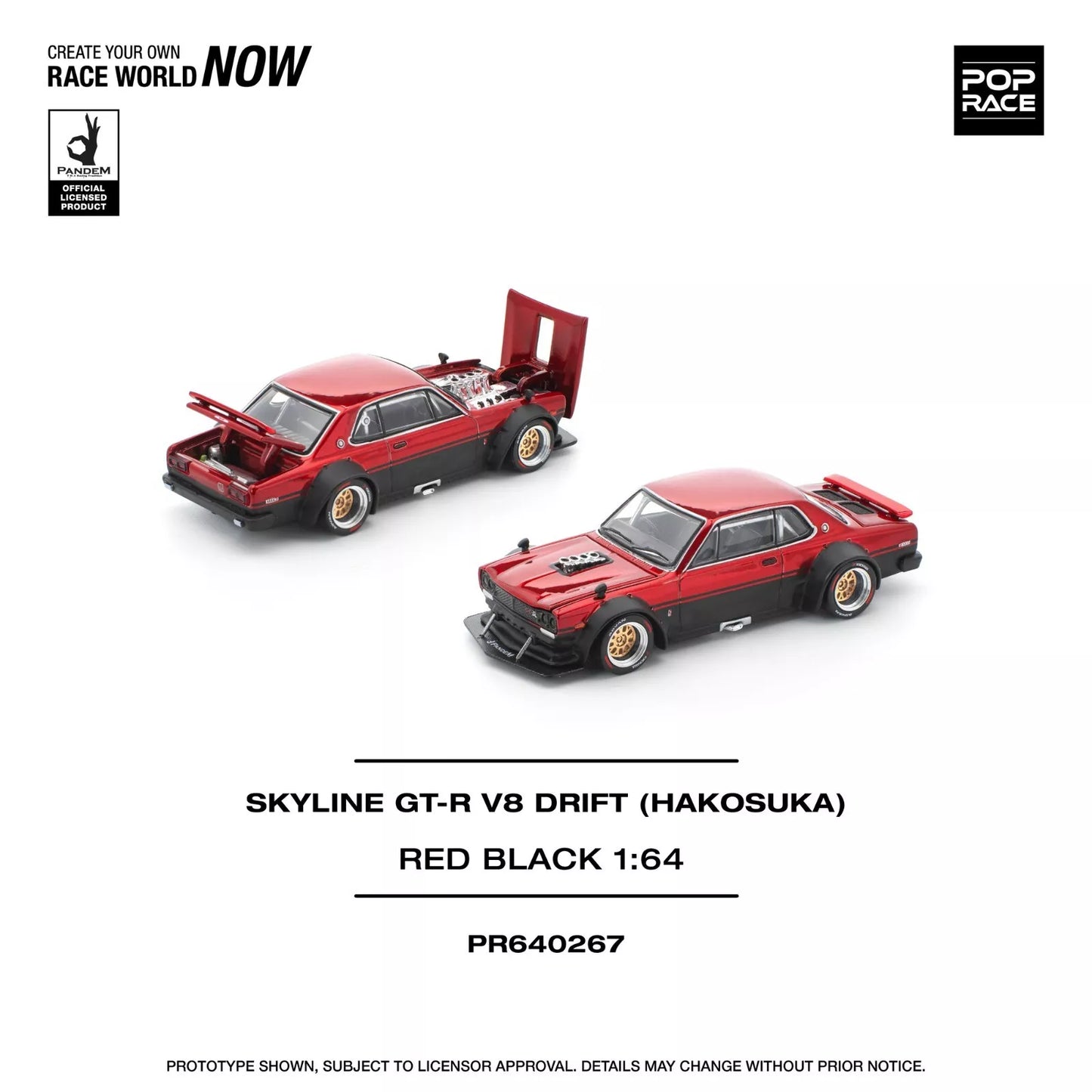SKYLINE GT-R V8 Drift Hakosuka Red Black 1/64 Miniature Car JAPAN OFFICIAL