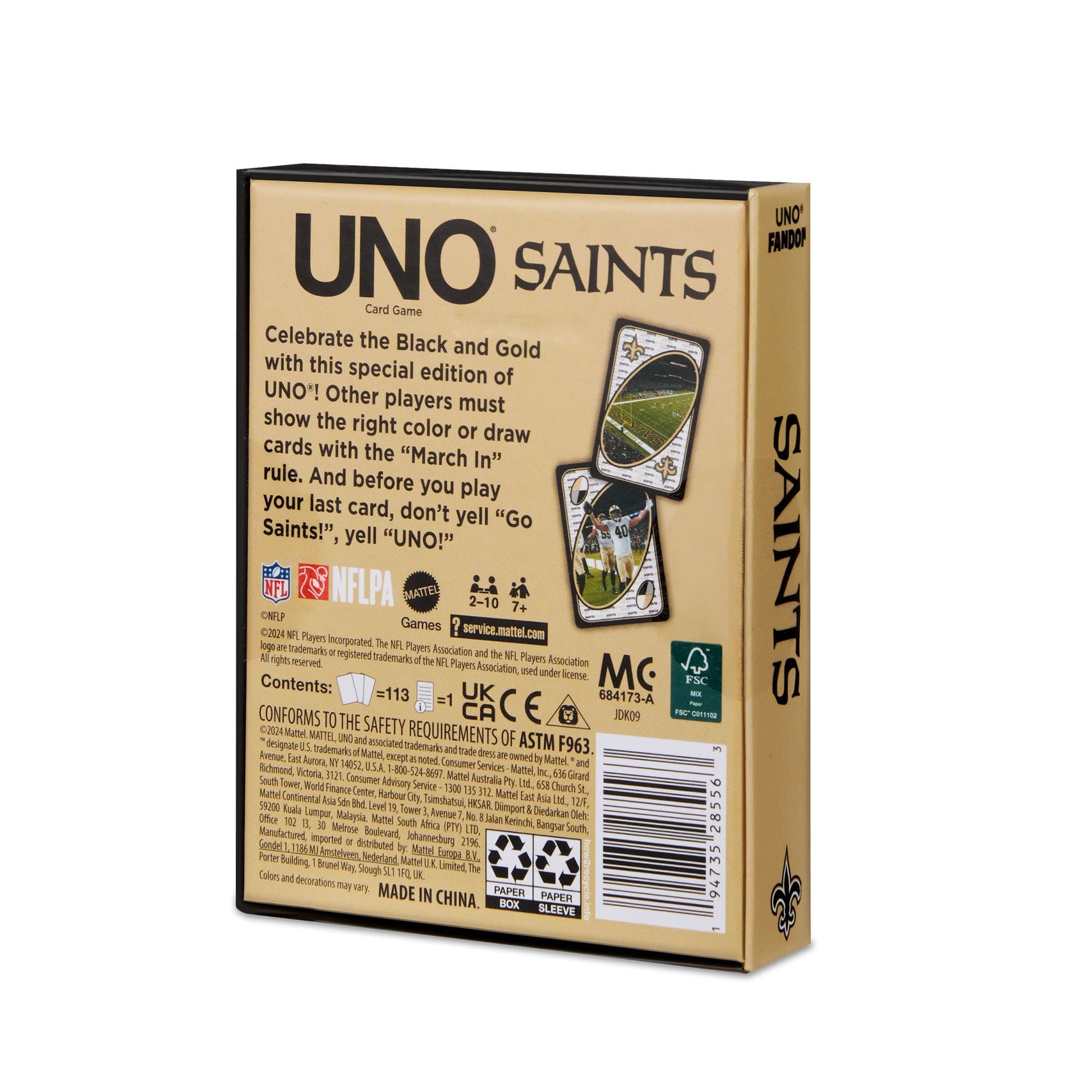 UNO Fandom NFL New Orleans Saints Game Deck